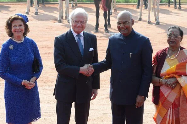President Ram Nath Kovind and Savita Kovind welcomed the King and Queen with an official ceremony at Rashtrapati Bhavan