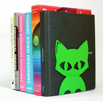 cat bookends, green