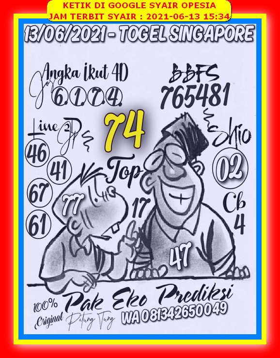 Syair Sgp Hari Ini Minggu 13 Juni 2021 Opesia Official