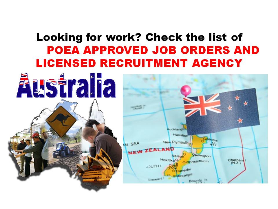 Jobs For New Zealand And Australia With POEA Job Order And Legal