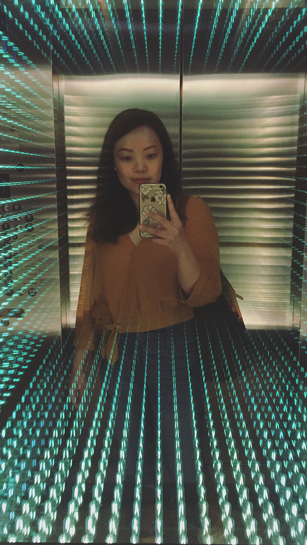 Selfie in the lit elevator at Parq Vancouver