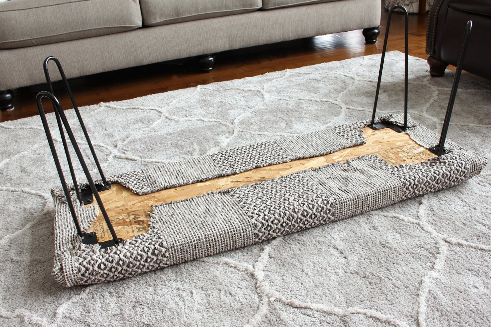 How to make a diy bench ottoman out of a rug and hairpin legs 320