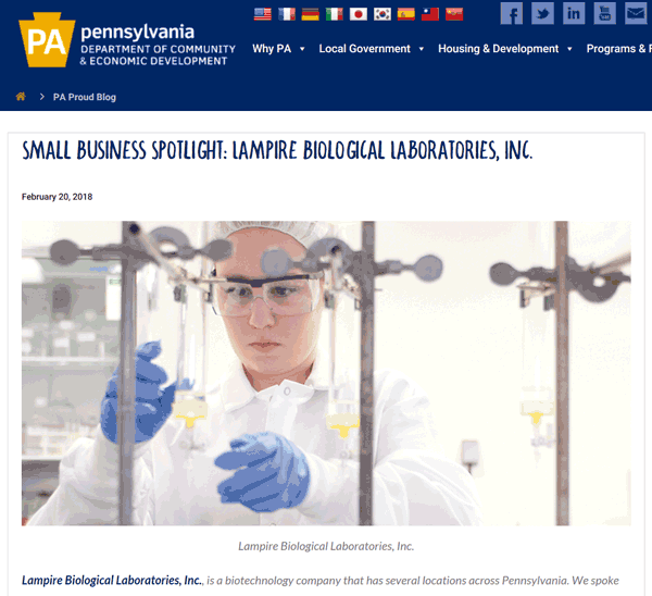 Small Business Spotlight Lampire Biological Laboratories, Inc