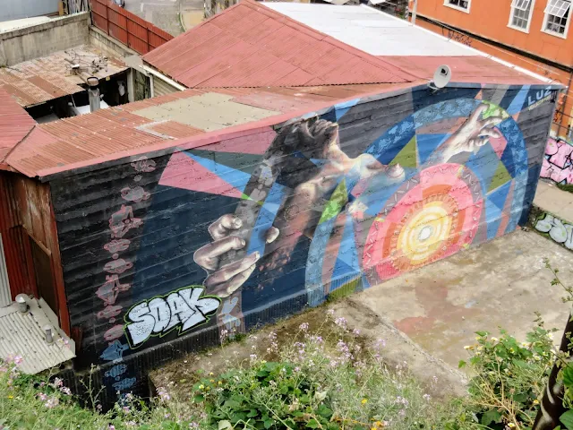 Valparaíso Street Art: Person screaming viewed from above
