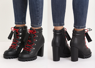 Botine Negre cu toc gros si sireturi rosii de iarna ieftine Botine Negre cu toc gros si sireturi rosii de iarna ieftine
