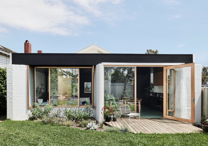 Una casa modular con un espectacular suelo de terrazo verde