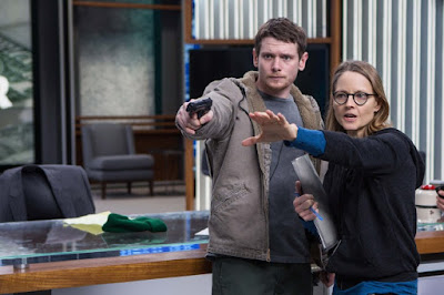 Jodie Foster and Jack O'Connell on the set of Money Monster