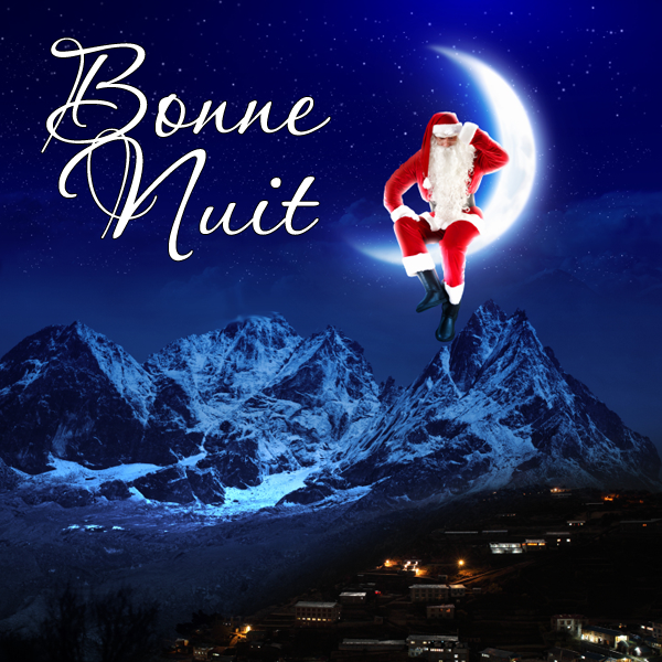Banco de Imágenes Gratis: Buenas Noches en 4 idiomas con Santa Claus en la  Luna