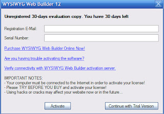 окно активации WYSIWYG Web Builder