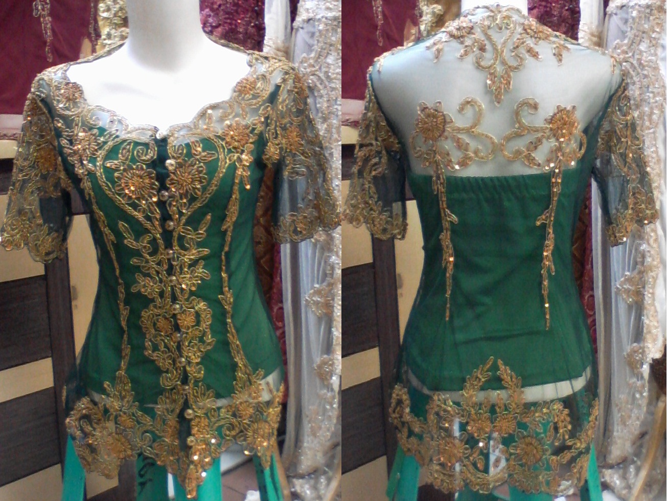 kebaya pengantin hijau botol