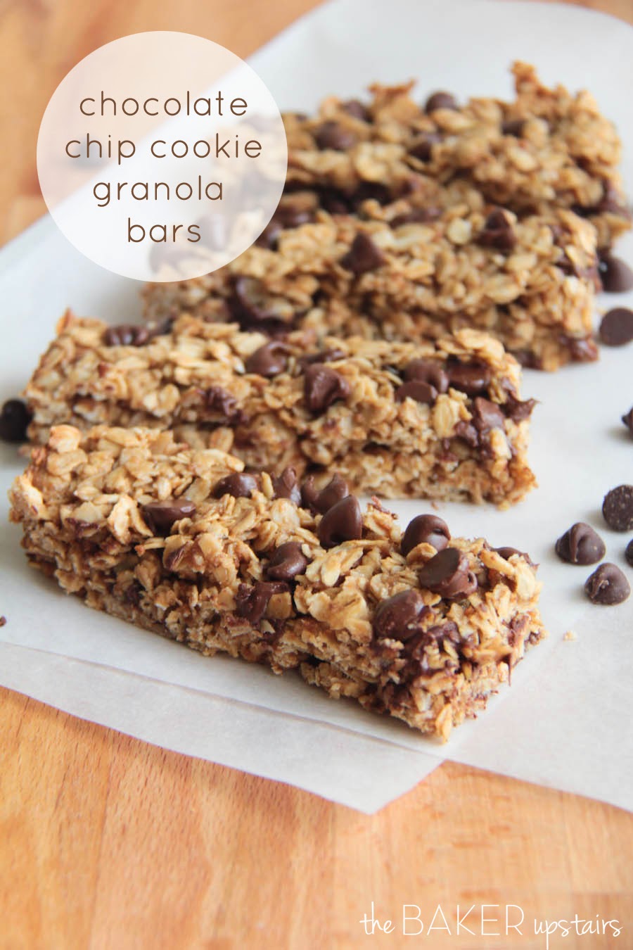 The Baker Upstairs chocolate chip cookie granola bars
