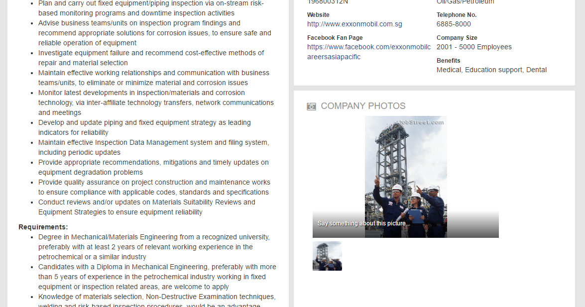 Oil &Gas Vacancies Fixed Equipment & Inspection Engineers ExxonMobil