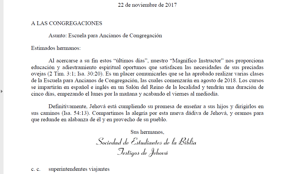 CARTAS JW LAS FAMOSAS ESCUELAS DE ANCIANOS..QUE OPINAN?