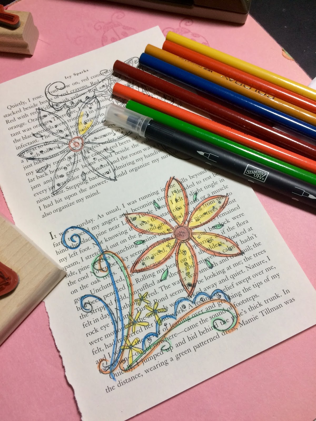 Book Page Stamping & Coloring