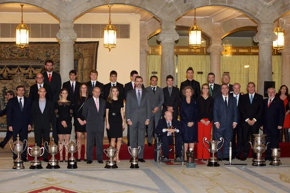 Queen Sofia presents Real Madrid's player Cristiano Ronaldo with the Ibero-American Community Trophy