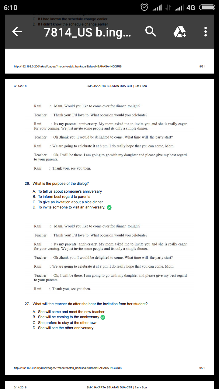 Contoh Soal B. Inggris beserta jawabannya