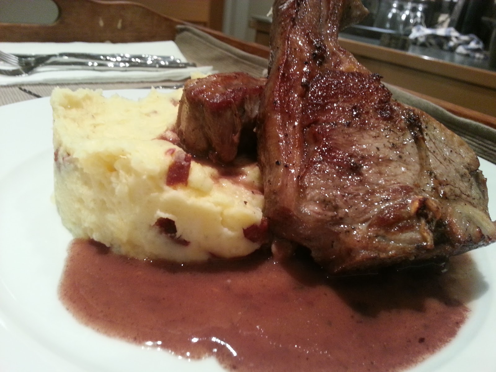 Jamies Recipe Lamb Chop w Chorizo Mash and Red Wine Jus