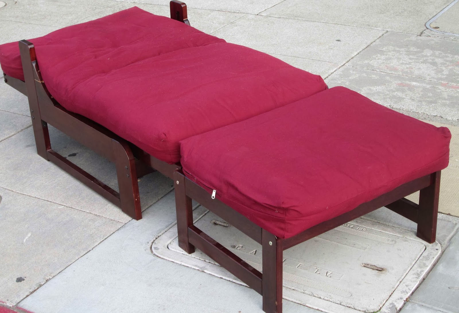 UHURU FURNITURE & COLLECTIBLES SOLD Red Single Futon, Chair/Ottoman