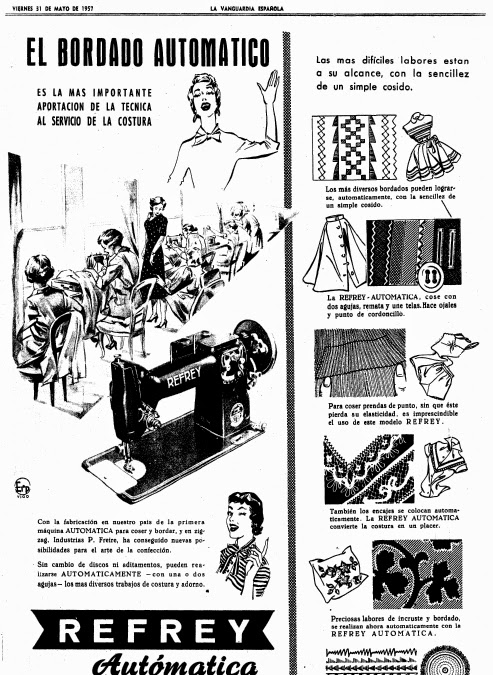 Refrey, propaganda año 1957, maquina de coser automatica