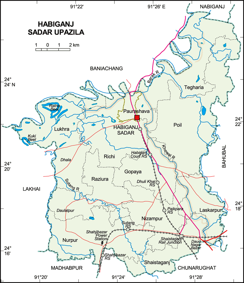 Habiganj Sadar Upazila Map Habiganj District Bangladesh