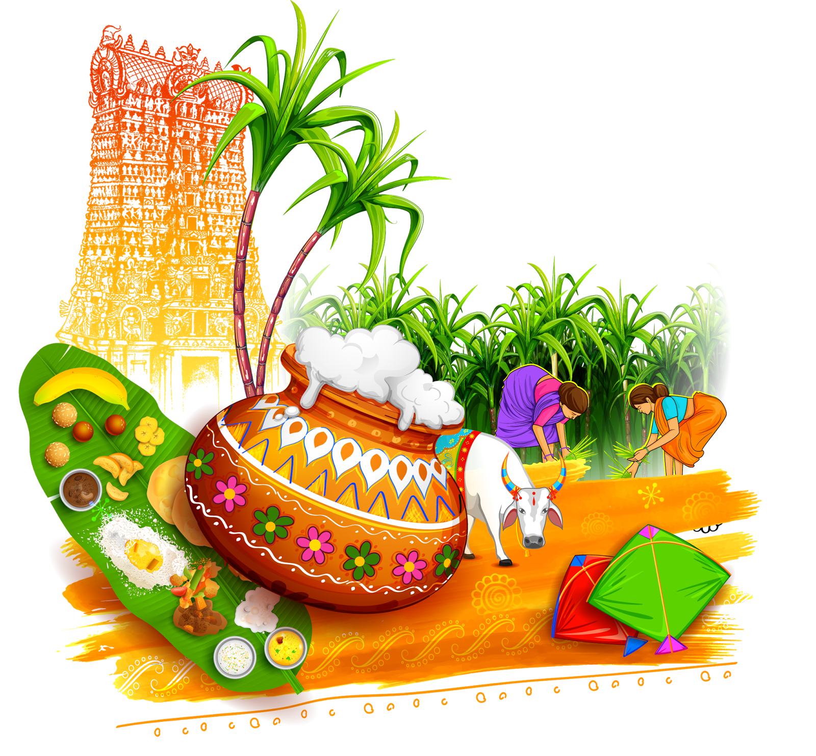 Best Latest Vector Pongal Pot with Traditional Temple images free png