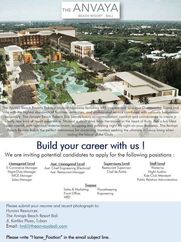 Bali Job Vacancy December 2016 The ANVAYA Beach Resort Bali