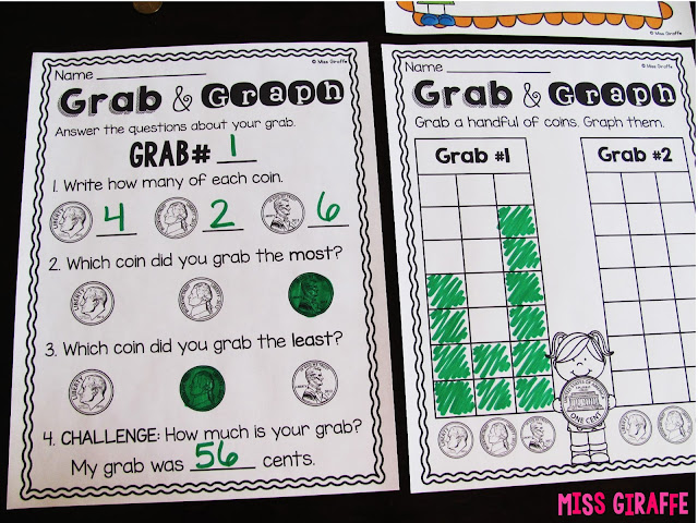 Graphing coins money activities - click this for a ton of teaching money to kids games and ideas