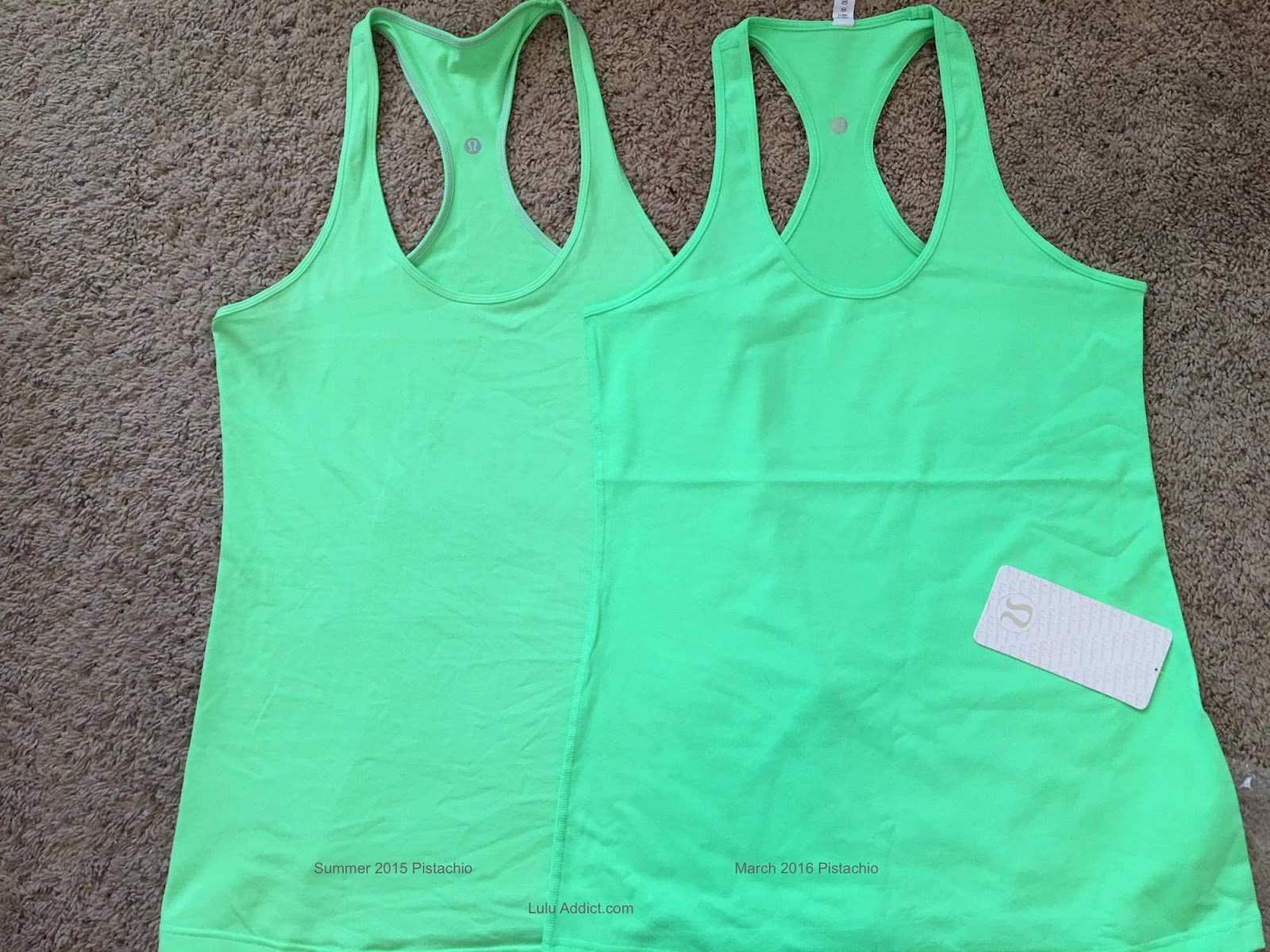 Lululemon Addict Pistachio Cool Racerback Color Comparison Summer