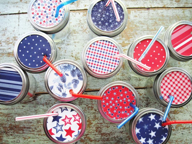 These festive mason jar cups adorned with stars, stripes and other patters are so cute. 