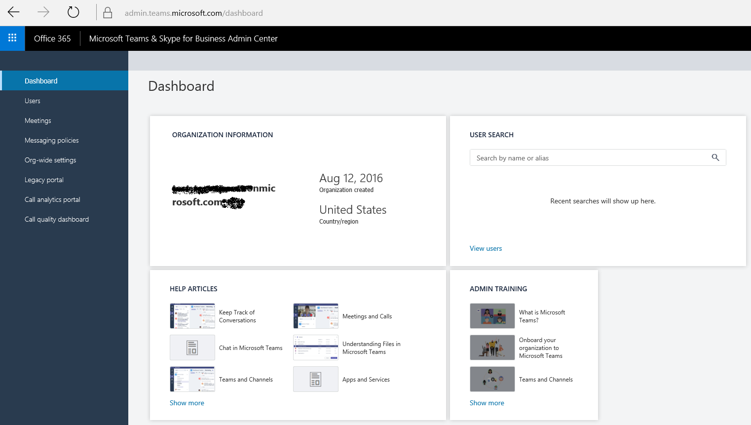 office 365 admin center