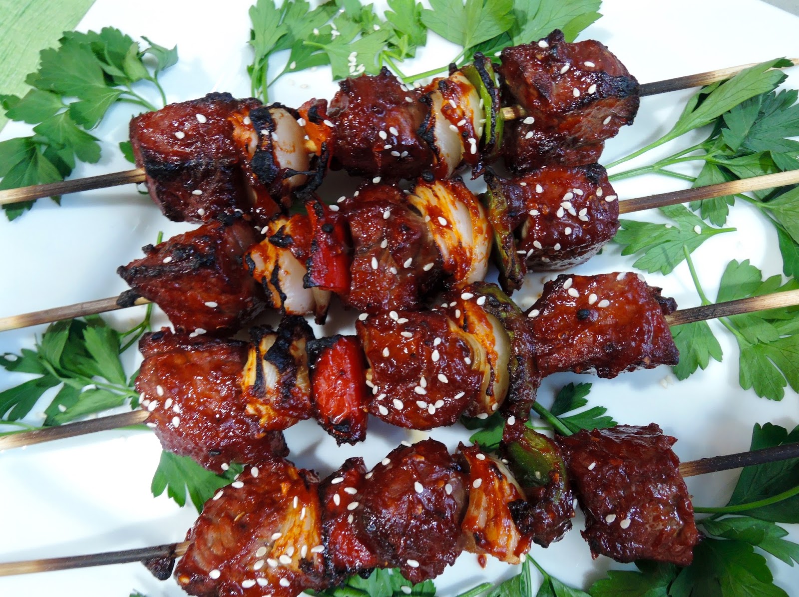 The Briny Lemon Grilled Beef Skewers with Korean Barbecue Sauce