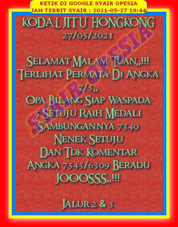 Kode Syair Hongkong Kamis 27 Mei 2021 Kumpulan Syair Toto