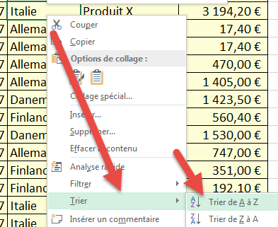 Trier bouton droit Trier bouton droit