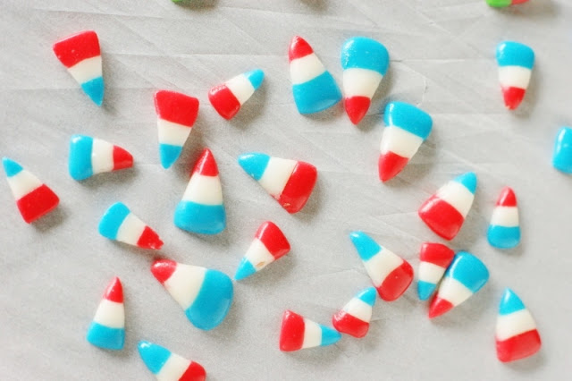 Homemade Candy Corn ~ make your very own version of this iconic candy!  Red, white, & blue is perfect for a fun 4th of July treat.   www.thekitchenismyplayground.com