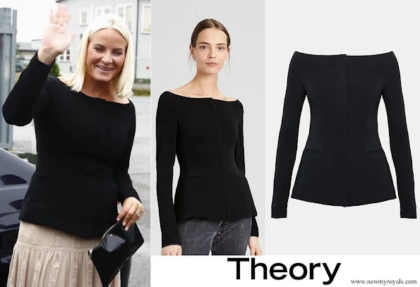 Crown Princess Mette-Marit wore Theory Off-The-Shoulder Crepe Jacket