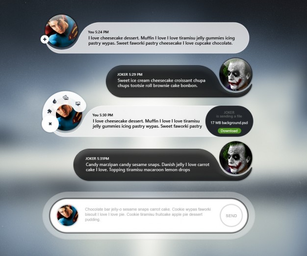 Mobile chat user interface with avatar Free Psd