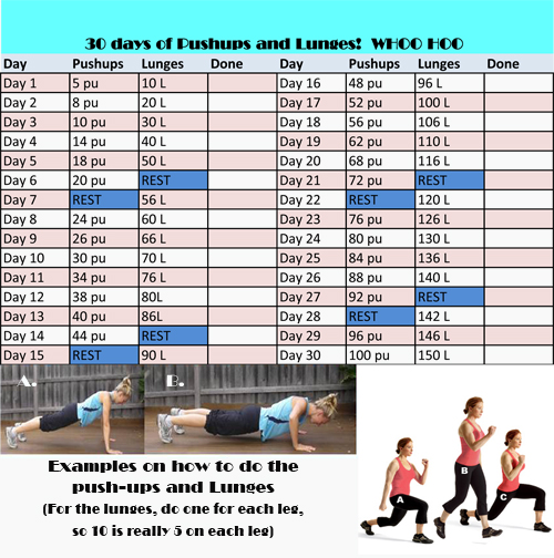 Fitness with Jamie: 30 day Push up - Lunge Challenge.. starts June 10th