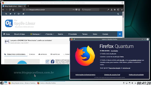 Mozilla Firefox Beta (Quantum) executando no openSUSE Tumbleweed com ambiente de desktop KDE Plasma