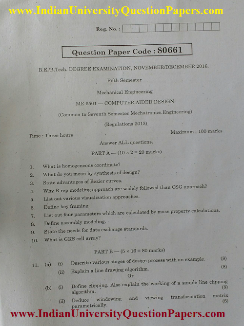 ME6501 Computer Aided Design Nov Dec 2016 Question Paper University