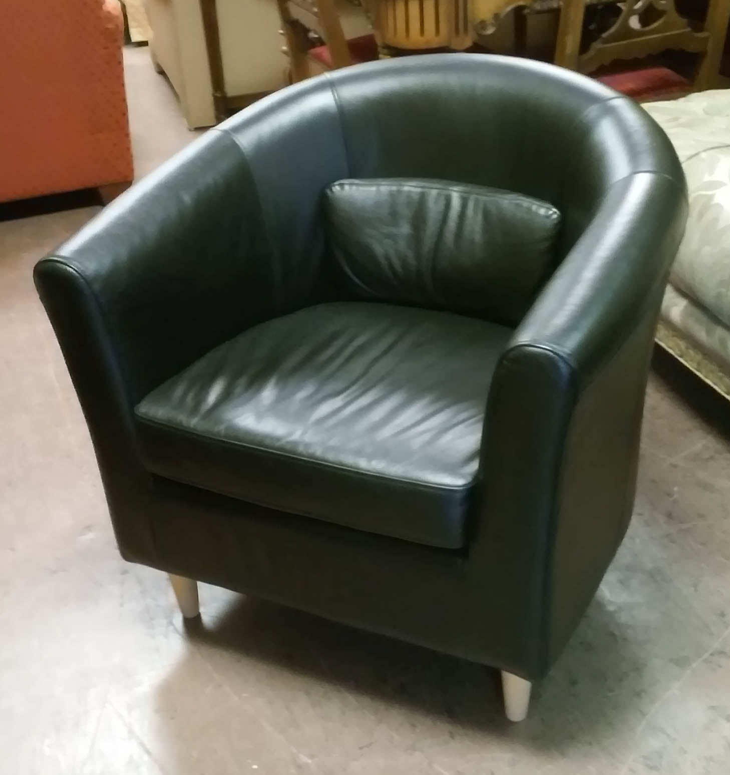 Sold Ikea Black Leather Barrel Chair, Black Leather Barrel Chair