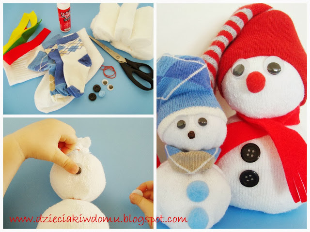 bałwanki ze skarpetek zimowe dekoracje i robótki dla dzieci