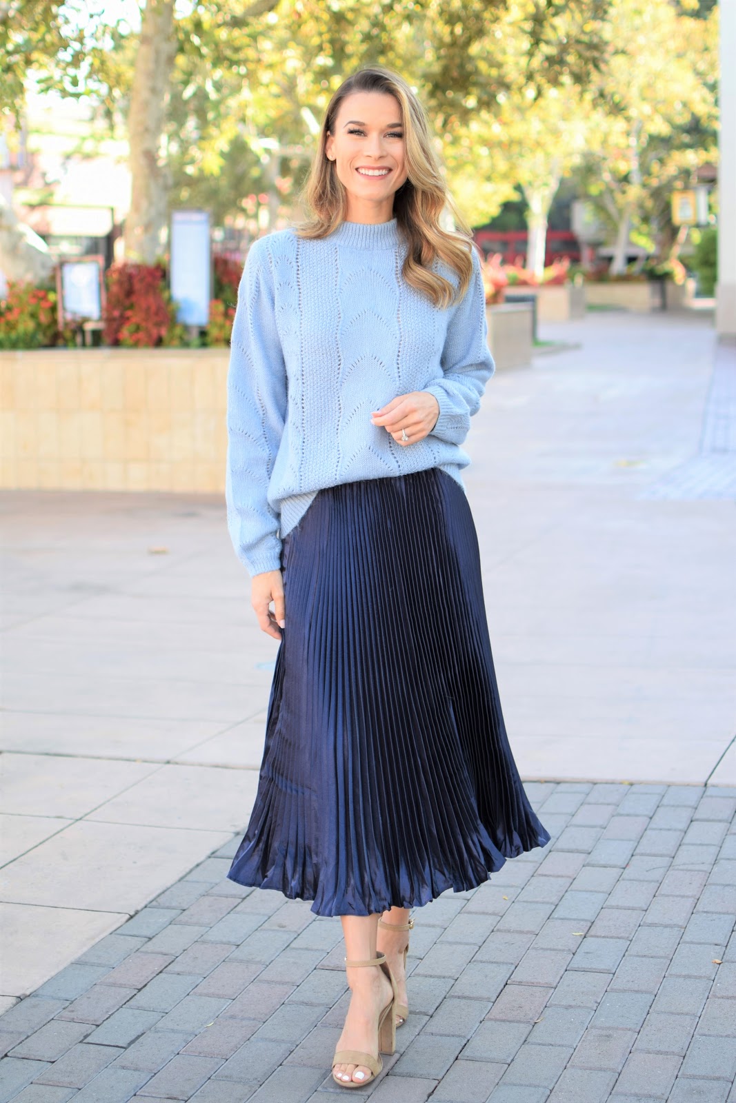 Jewelry & Jeans: The Prettiest Blue Midi Skirt || Blue Monochromatic Look