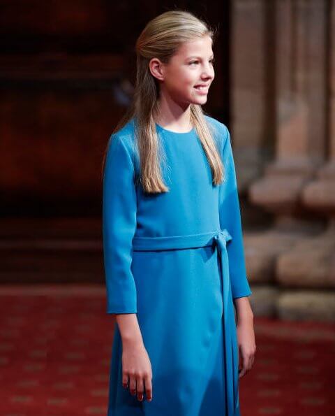 Queen Letizia wore a new floral embroidery dress by Manuel Pertegaz. Crown Princess Leonor and Infanta Sofia