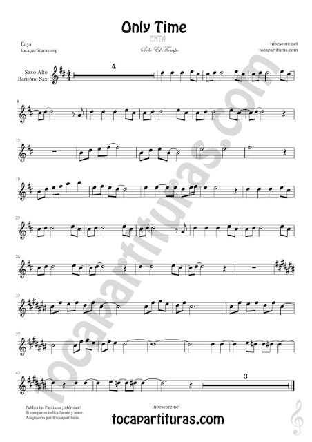 Partitura de Saxofón Alto y Saxo Barítono Only Time de Enya Sólo El Tiempo Sheet Music for Alto Saxophone and Baritone Sax