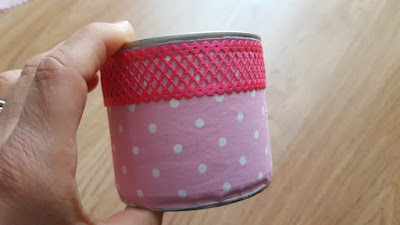 Upcycled fabric covered tin can Upcycled fabric covered tin can