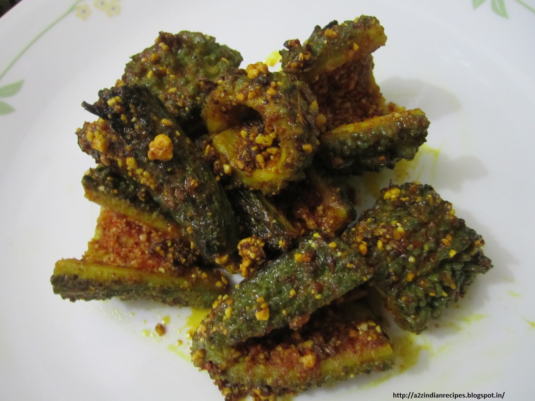 All Marathi Recipes Bitter Gourd / Karela Bhaji with Groundnut