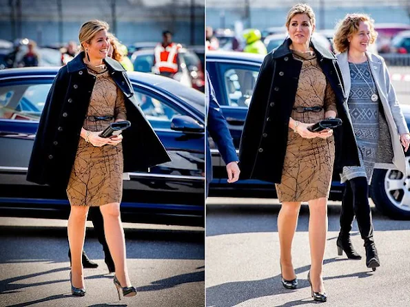 Queen Maxima wore a new Natan Dress and wore Bonebakker jewelry earrings and wore LK Bennett Sledge Patent Leather Platform Pumps