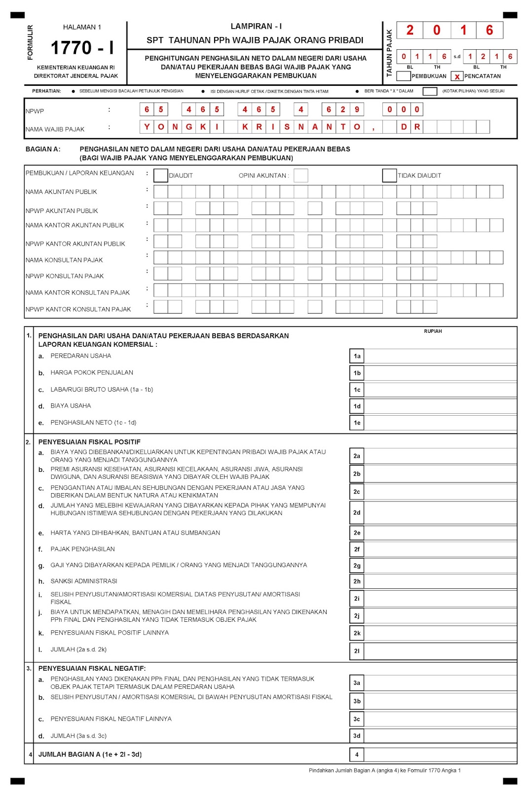 Contoh Pengisian Spt Tahunan Pph Op 1770 Dokter Pegawai Dan