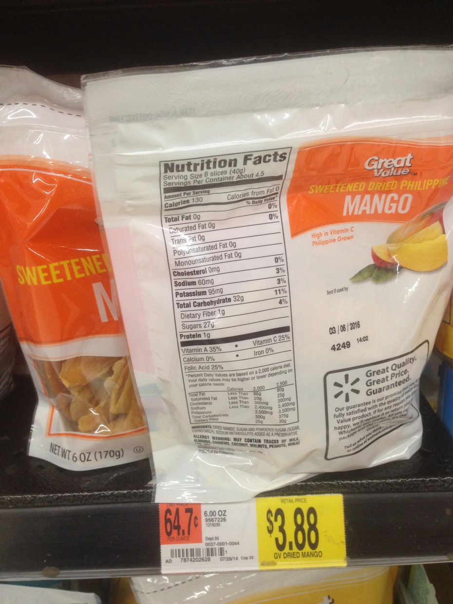 Healthy Grocery Dried Mango, Great Value, 6 oz Walmart