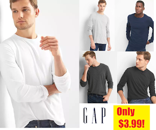 GAP Essential Men's Long-Sleeve Crewneck T-Shirts Only $3.99 (Reg $19 ...